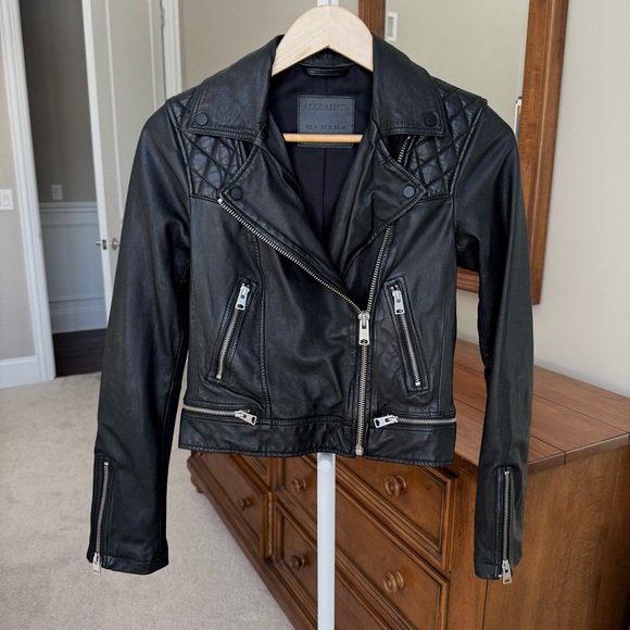 NWOT! All Saints Cargo Leather Biker Jacket - Picture 7 of 14